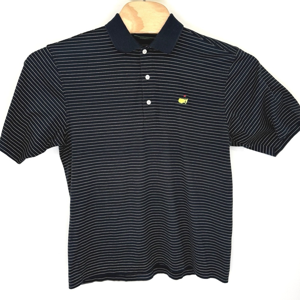 Amen Corner Polo Shirt Men Medium Navy Blue Striped Masters Golf Pima Cotton